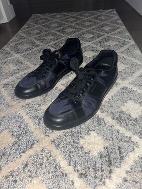 Prada Black and Navy Low-Top Leather & Nylon Sneakers